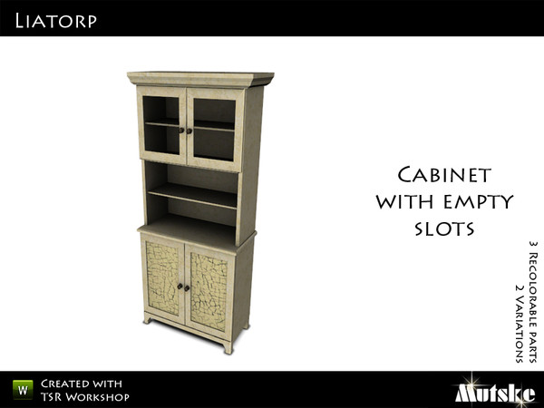 Sims 3 — Liatorp Cabinet with Glass Doors by Mutske — Ikea inspired. 3 Recolorable parts. 2 Variations. Made by