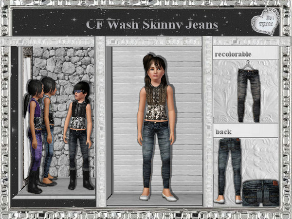 Sims 3 — TG101_CF Wash Skinny Jeans 05 by trunksgirl101 — CF Wash Skinny Jeans. Abercrombie kids jeans with 2 recolorable