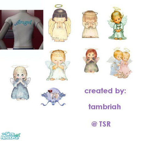Sims 2 — tams angel clothing set 3 by tambriah — 9 white shirts for adults & young adults with different pictures of