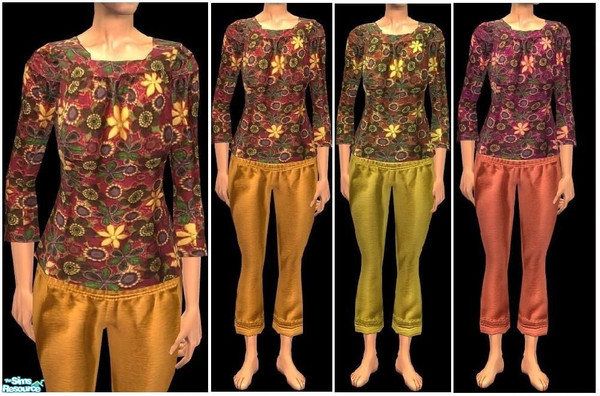 Sims 2 — JPefpjs3 by juttaponath — Autumn flower pjs for elders. No mesh or expansion pack required. 