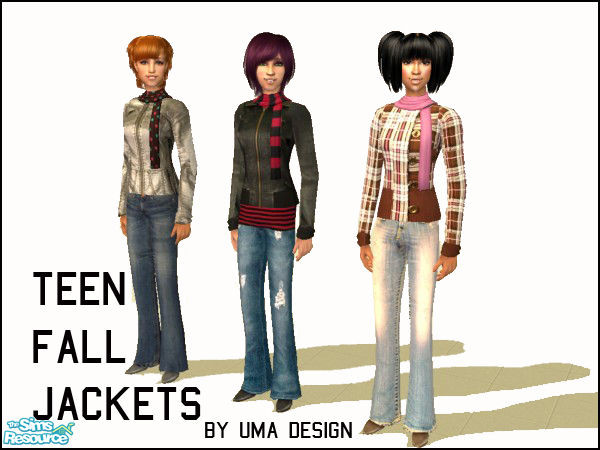 Sims 2 — Teen Fall Jackets with Jeans - Set by Uma Design — Fall requires new outfits. These are perfect for school or