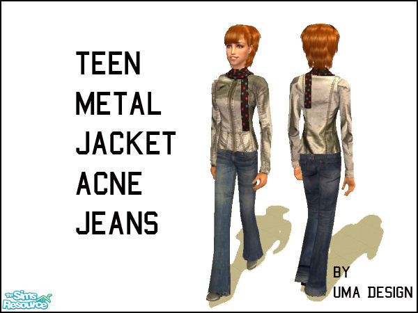 Sims 2 — Teen Metal Jacket with Acne Jeans by Uma Design — Look stylish in this metal jacket with Acne jeans. Good both