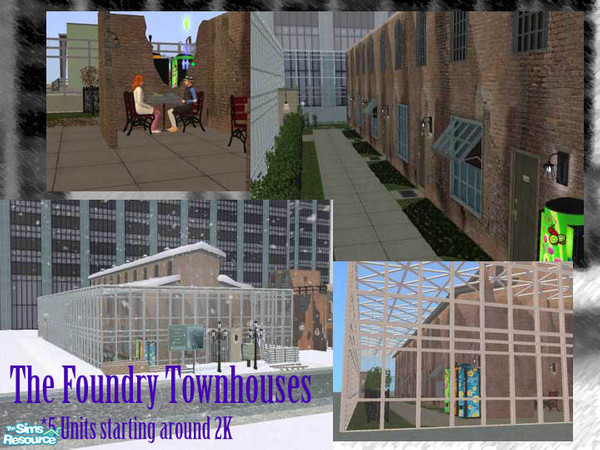 Sims 2 — Foundry Apartments by comet65 — Urban Renewal, this old foundry has been transformed into 5 townhouse units.