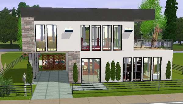 Sims 3 — Modern Style-One by Kath616 — This house features one-bedroom and one-bath on the upper level with a balcony