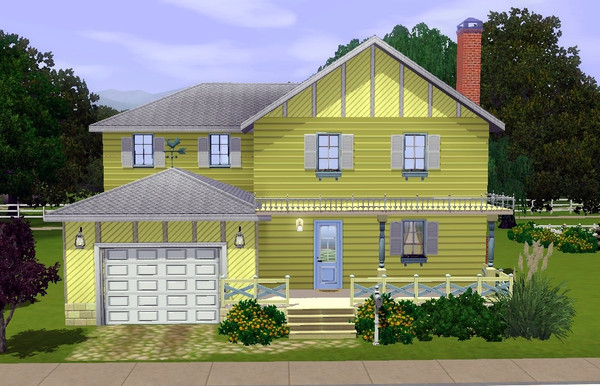 Sims 3 — Sunny Side-up by Kath616 — This sunny yellow house is in the farm house style Features include: two fireplaces,