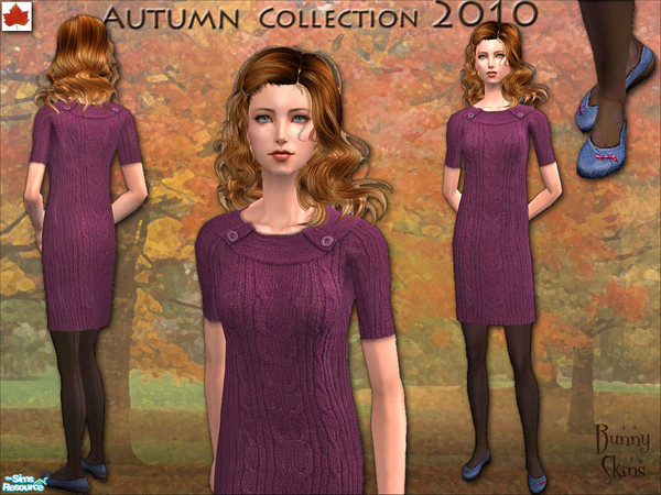 Sims 2 — Autumn Collection 2010: Heather sweater dress by BunnyTSR — An elegant button detail cable knit sweater dress.