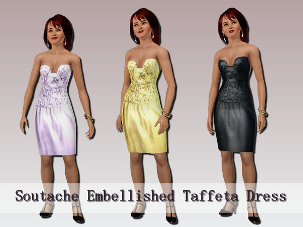 Sims 3 — Soutache Embellished Taffeta Dress by ziggy28 — Soutache Embellished Taffeta Dress in three colour ways. Formal