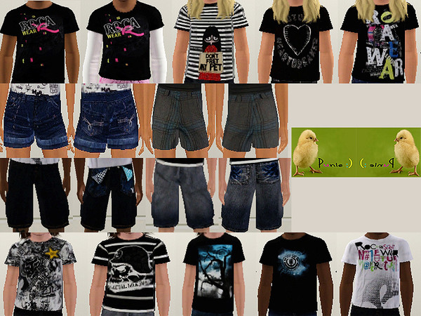 Sims 3 — punie kids group 5 by punie — 5 girl tops, 5 boy tops 2 girl bottoms, 2 boy bottoms I hope you enjoy! 