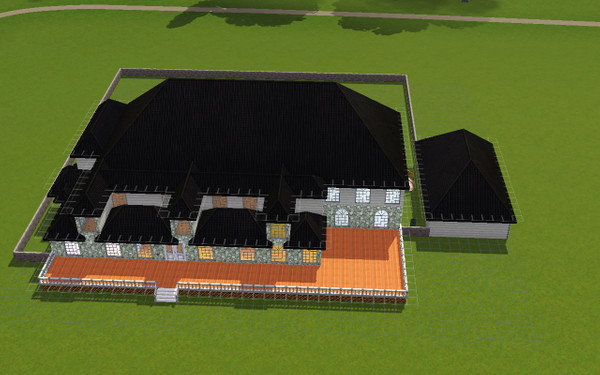 Sims 3 — Floor plan 9 by lzoulek — 5 bedrooms: Master downstairs, nursery downstairs, bedrooms upstairs each with private