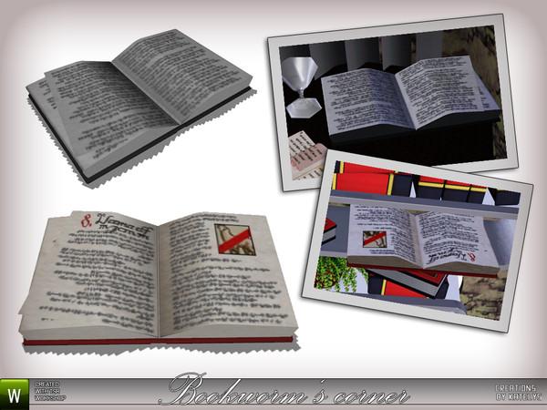 Sims 3 — Bookworm's Corner - Open book 01 by katelys — New decorative object. Includes 2 versions.
