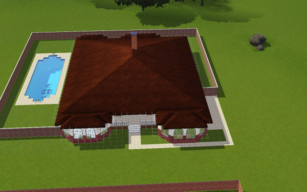 Sims 3 — Floor Plan 3 by lzoulek — 2 bedroom, 3 bath, study, pool, 2 car garage, formal area with fireplace, living area,