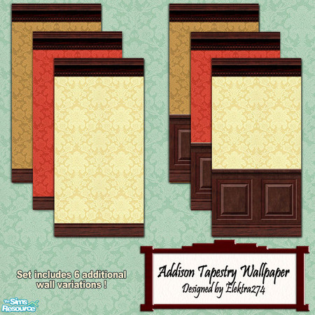 Sims 2 — Addison Tapestry Walls by elektra274 — A set of 12 walls designed to coordinate with my "Addison Carpeted