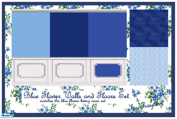 Sims 2 — Blue Flower Wall and Floor Set by chayann — Matches the Blue Flower Living Room Set. Enjoy!