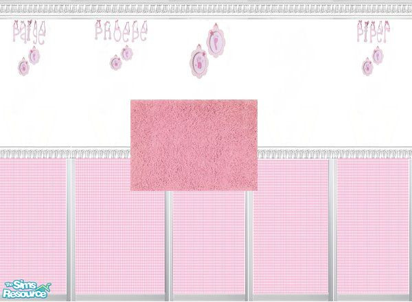 Sims 2 — Pink Gingham Name Wallpaper set by kollens — Pink Gingham Name set with tiny hand and foot mold. The most