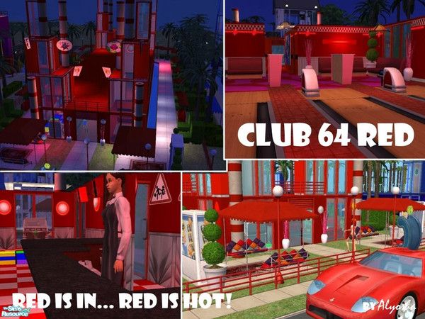 Sims 2 — Club 64 RED by Alyosha — Welcome to Club 64 RED... features a bowling alley, bar, lounge, dance area,