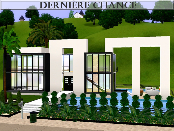 Sims 3 —  by lilliebou — Here are some details about this modern black and white house: Outdoor: -Pool -Living room First