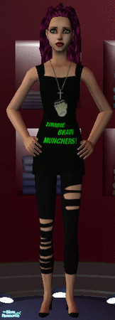 Sims 2 — Zombie brain muncher teen outfit by simzrulez — Leggings and a long top for gothy teens featuring a zombie head