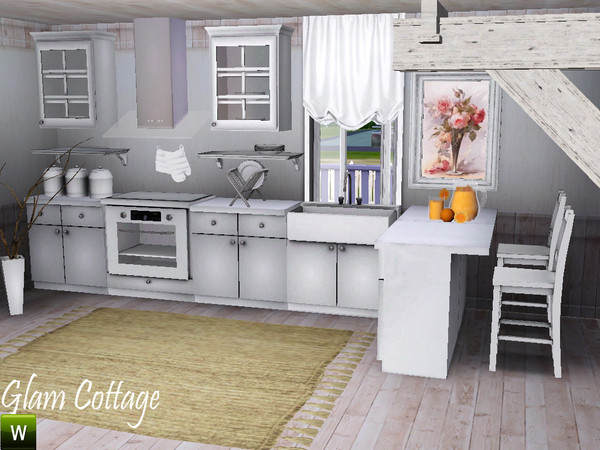 Sims 3 — Glam Cottage Kitchen by deeiutza — Glam Cottage Kitchen. Set contains 14 meshes: cabinet, canisters, cooker