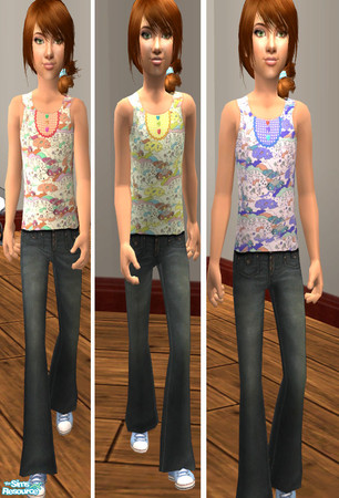 Sims 2 — Travel Tank & Jeans by agaliha5 — A cute tank top with traveling cars is paired with jeans & sneakers.