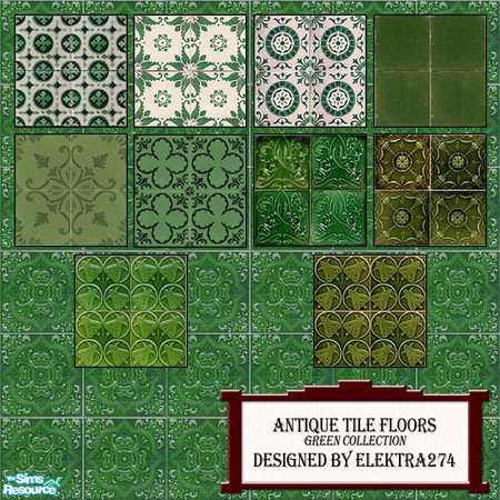 Sims 2 — Antique Tile Floors - Green by elektra274 — A set of 11 green antique tile floors.