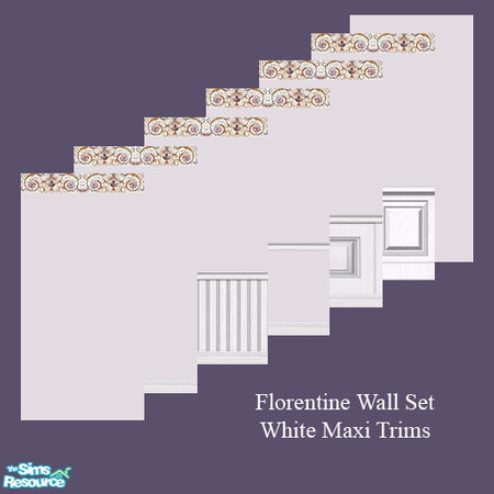 Sims 2 — Florentine Walls Set - White by merdj — Florentine paint with stenciled trim and various white Maxi trims. Part