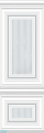 Sims 2 — jsf2WPFWMineralStripe by jsf — White, fully wainscotted panels hold soft, muted, blue gray stripped wallpaper