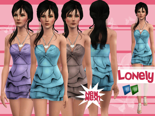 Sims 3 — Lonely by miraminkova — Lonely *Statement Frill Dress With Necklace *NEW MESH by me! *3 Recolors *Recolorable