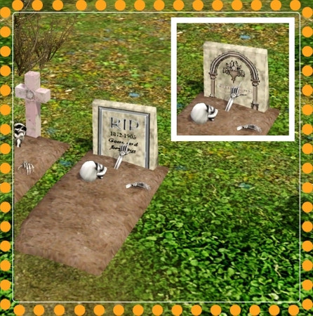 Sims 3 — Halloween Skeletons 1 by Dgandy — Headstone has 2 stencils.