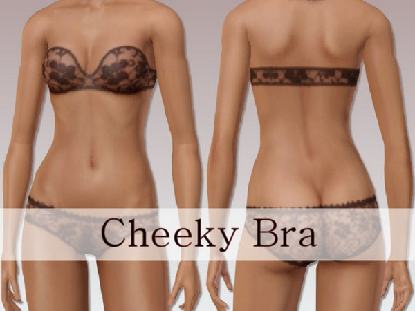 Sims 3 — Cheeky Bra by ziggy28 — Lace strapless cheeky bra in 3 colours purple, red and black. Shown here in black