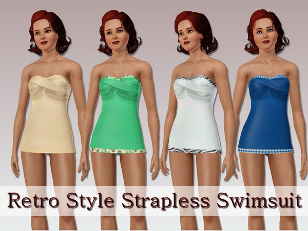 Sims 3 — Retro Style Strapless Swimsuit  by ziggy28 — A retro style strapless swimsuit with cross over detail in 4
