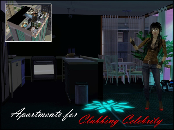 Sims 3 — Celebrity Apartments by steadyaccess — It has 2 bedrooms (one for your sim and one for butler), 1 bathroom,
