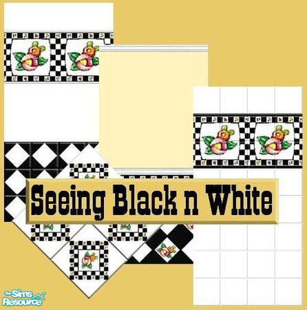 Sims 2 — Seeing Black n White by Lorah — Tile, wallpaper, paneling, and a tiled wall for your Sims. All free and TSRAA.