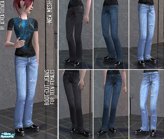 Sims 2 — Bootcut Jeans for Teen Females by aikea_guinea — New mesh for teen females, fitted boot-cut pants with boots.