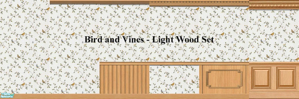 Sims 2 — Birds and Vines Light Wood Set by merdj — Birds and Vines Wallpaper set with various Maxi light wood trims.