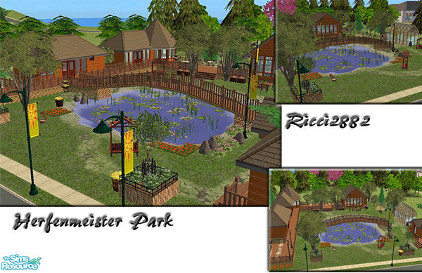 Sims 2 — Herfenmeister Park and Shops by TheNumbersWoman — Herfenmeister is an outdoor mall and eatery adjacent to a