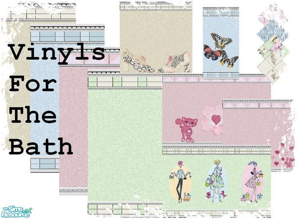 Sims 2 — Vinyls For The Bath by Lorah — Vinyls in cream, blue, green, and blue; These are found under paneling.