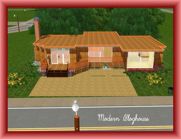 Sims 3 — Modern Bloghouse by DO5NBR — Livingroom, fireplace, dining/kitchen area, bathroom, bedroom, parking area for two