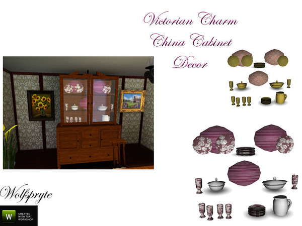 Sims 3 — Victorian Charm China Cabinet Decor by wolfspryte — part of the Victorian Charm Dining Collection