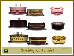 Sims 3 — Birthday Cake Set by mensure — BirthdayCakeSet by mensure. This set contains three different birthday cakes.