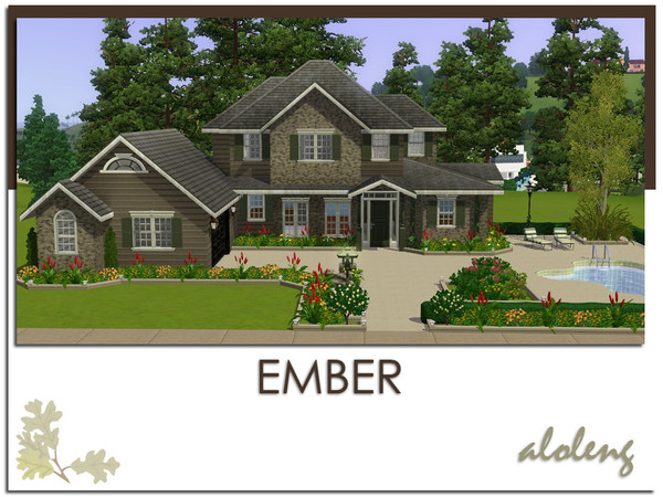 Sims 3 — Ember by aloleng — 3 bedroom, 2 bathroom and 1 powder room, living room, dining area, kitchen and 1 car garage