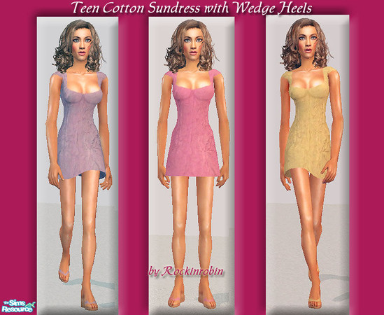 Sims 2 — Teen Cotton Dress & Wedge Heels by RockinRobin — Here's a cute cotton sundress for your teens. You need