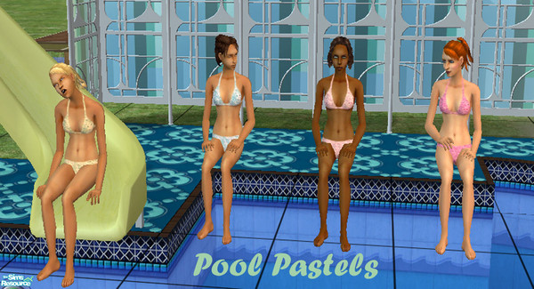 Sims 2 — Pool Pastels by okadoka — Soft Lace with a hint of color. These swimsuits can be worn on the beach or at a pool