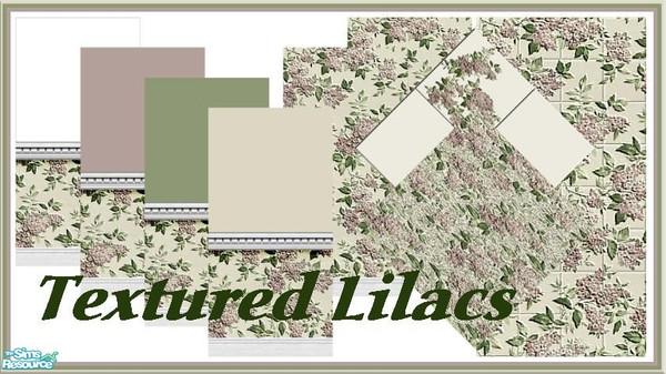 Sims 2 — Textured Lilacs by Lorah — In chooses of white, mauve, sea green, and cream paint this wallpaper set with its