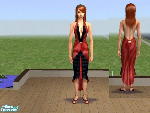 Sims 2 — Red Drama Dress by LadyDeluxe — A red version of my yellow drama dress.