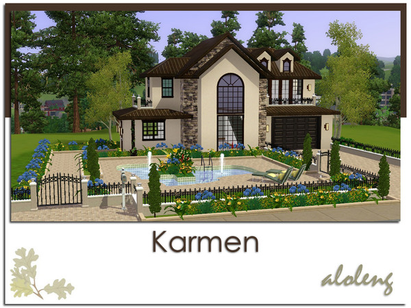 Sims 3 — Karmen by aloleng — 2 bedroom, 1 toilet and bath, 1 car garage home with pool. Built with World Adventures,