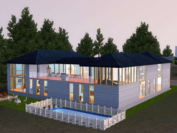 Sims 3 — Modern Blue by Izziebelle — This 5 Bedroom, 3.5 bath home offers a bright and open concept with a blue theme.