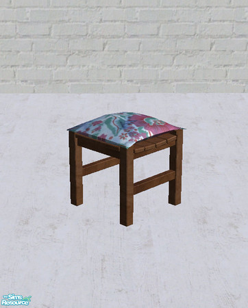 Sims 2 — Blue and Purple Floral Cushioned Chair by salixlikescake — A dark wood backless chair with a blue and purple