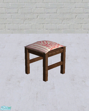 Sims 2 — Watercolored Paisley Cushioned Chair by salixlikescake — A dark wood backless chair with a watercolored pink