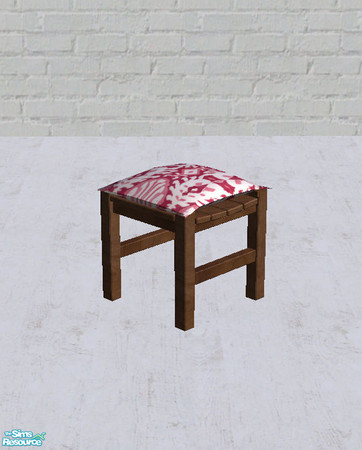 Sims 2 — Pink Ikat Cushioned Chair by salixlikescake — A dark wood backless chair with a pink ikat patterned cushion.