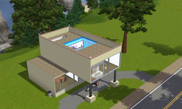 Sims 3 — Painfully Modern by crumblet — A three story partial glass house. Suitable for starting families or as a cool